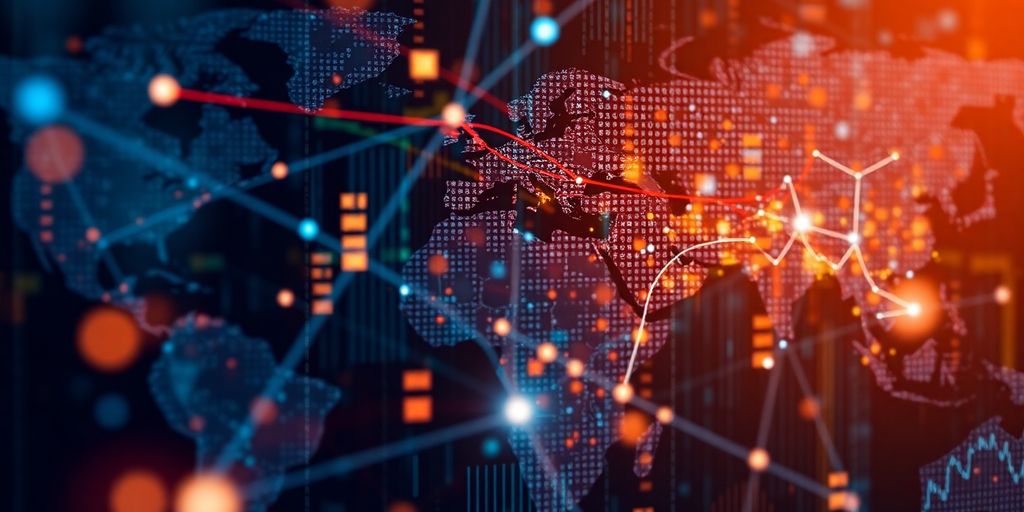 Financial data streams flowing between digital networks.