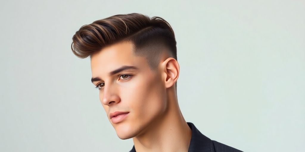 Stylish man with clean haircut in soft lighting.