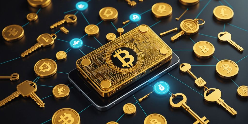 Digital wallet with crypto and referral icons