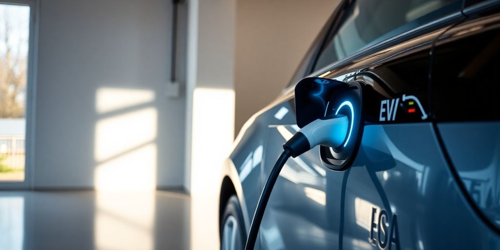 Electric car charging in a garage