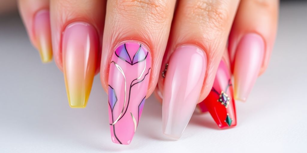 Unhas longas e elegantes com designs modernos.