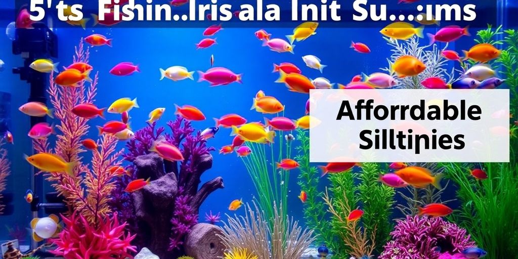 Acuario colorido con filtros y decoraciones asequibles.