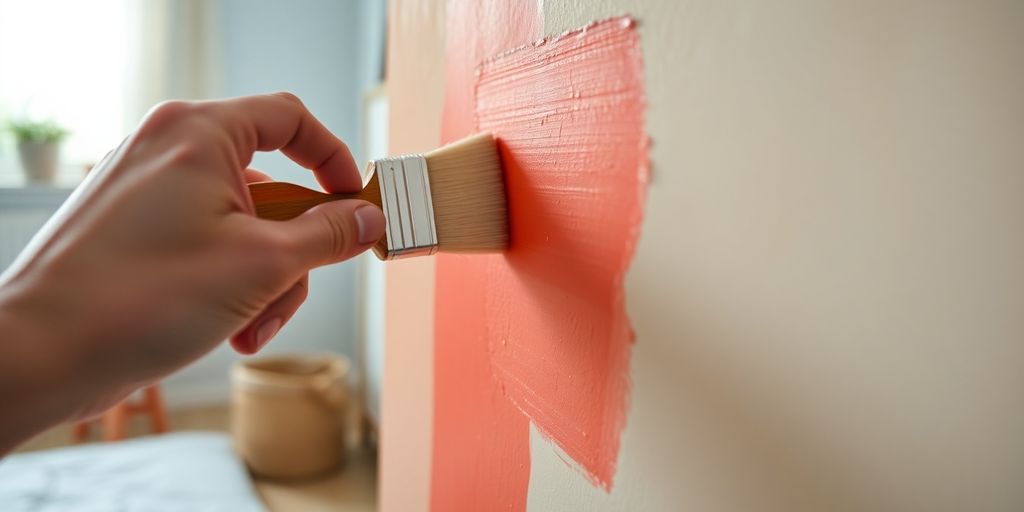 Person painting a faded wall with bright colors.