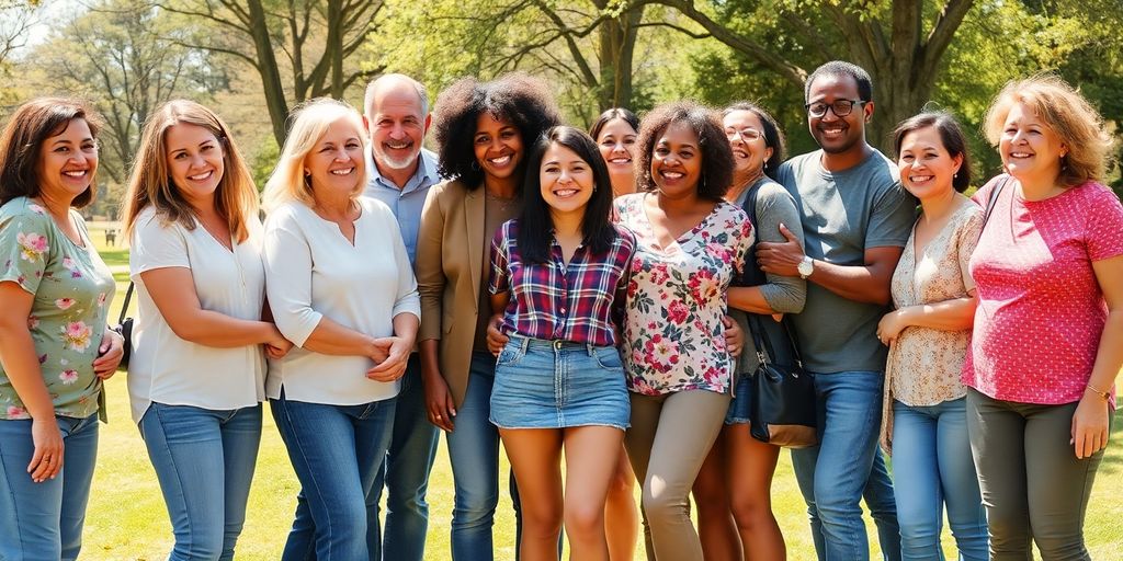 Group of diverse people standing together in a park.