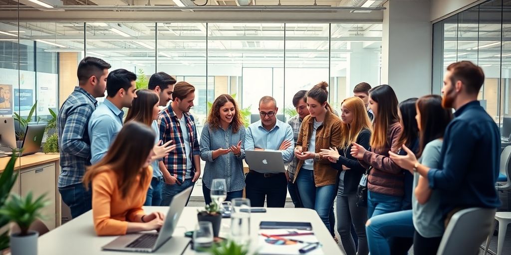 Group d'entrepreneurs belges dans un bureau moderne.