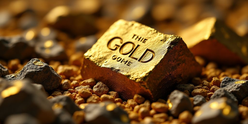 Gros plan sur un minerai d'or avec des paillettes dorées.