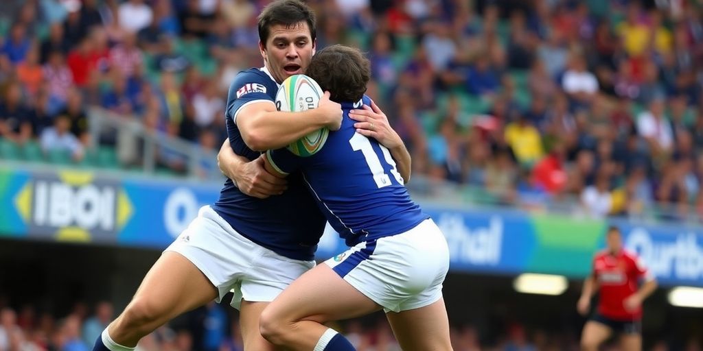 Rugby players in action during State of Origin.