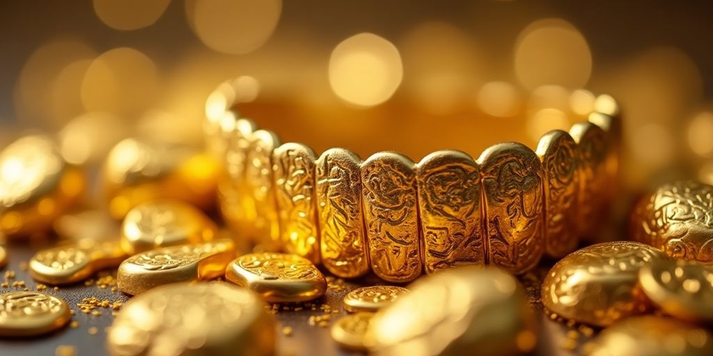 Pièces d'or dentaire brillantes et détaillées.