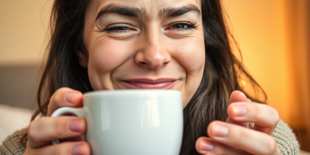 Freches Pärchen lächelt beim Morgenkaffee.