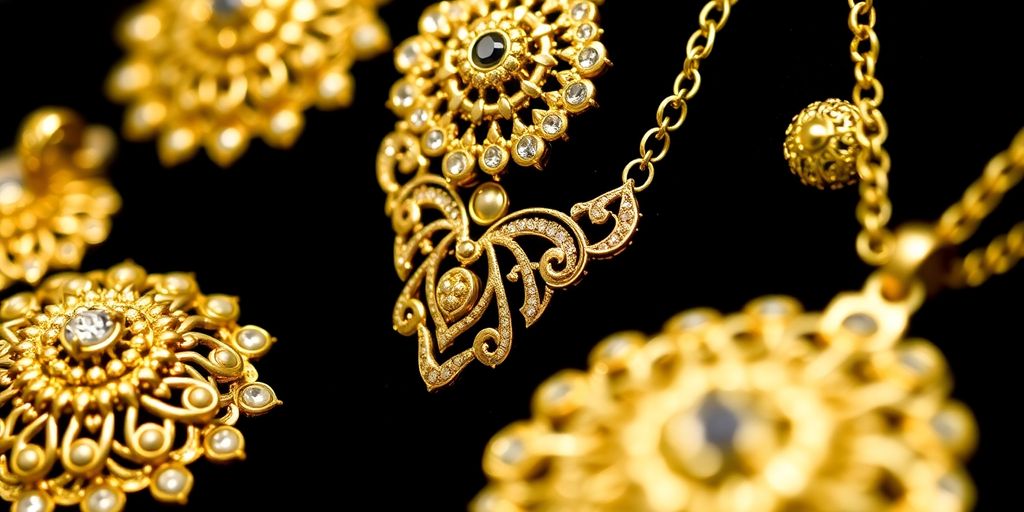 Bijoux en or élégants sur fond neutre.