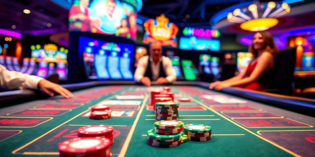 Live casino tafel met dealer en spelers in actie.