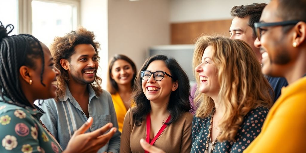 Diverse group of people collaborating and networking together.