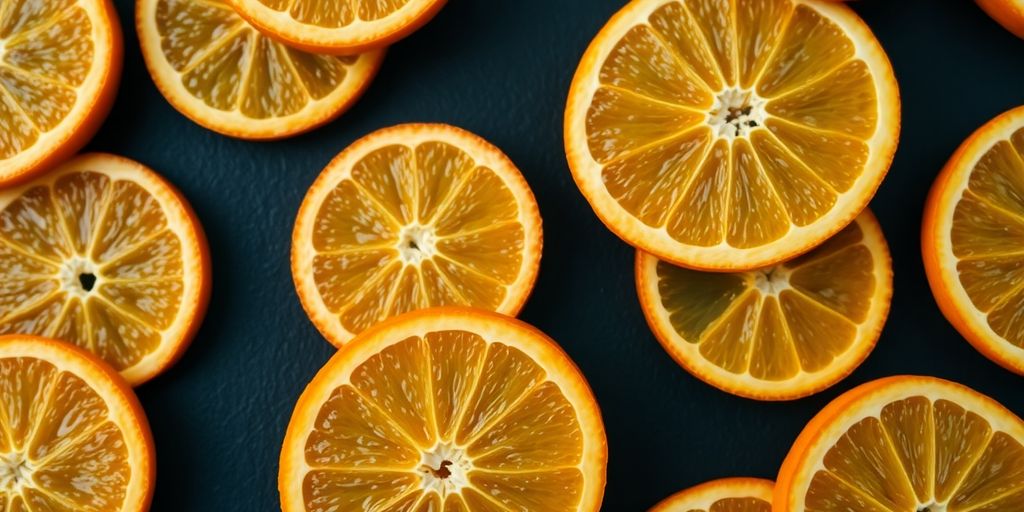 Bright orange slices on a dark background.