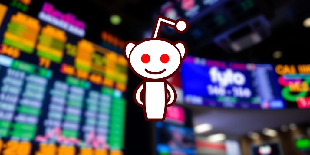 Reddit logo with stock market background.