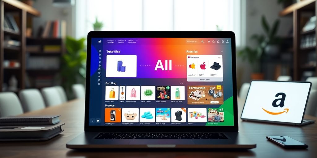AI tool for Amazon listings in a bright workspace.