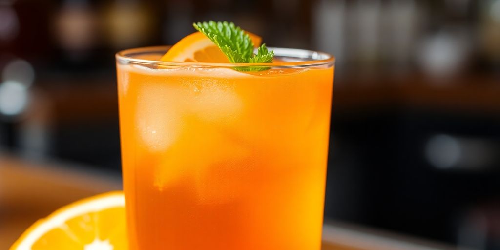 Vaso de Picón con naranja y menta.