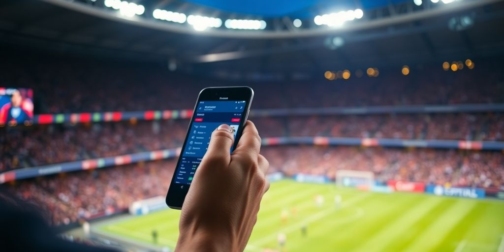 Man placing a sports bet on a smartphone.