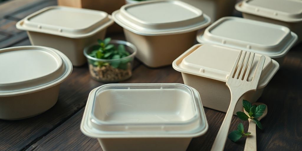 Biodegradable food containers for catering.