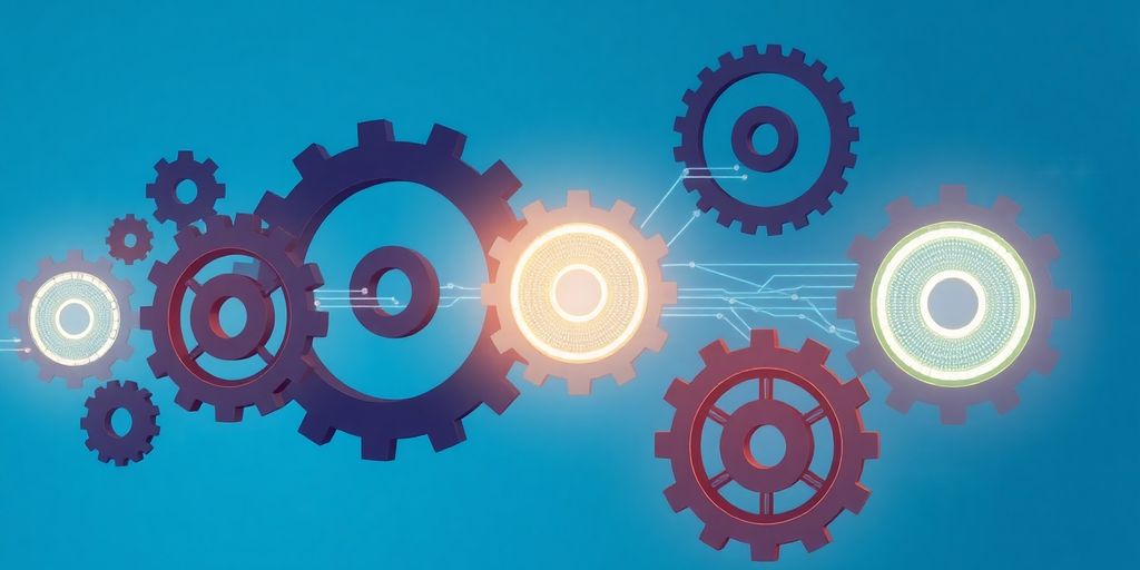 AI gears processing data flow.