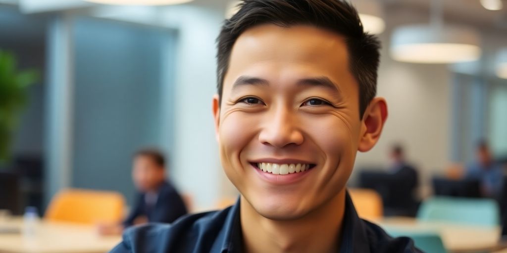 Garry Tan smiling in a modern office setting.