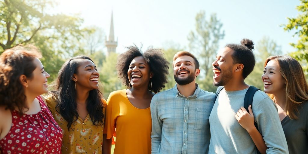 People laughing together outdoors.