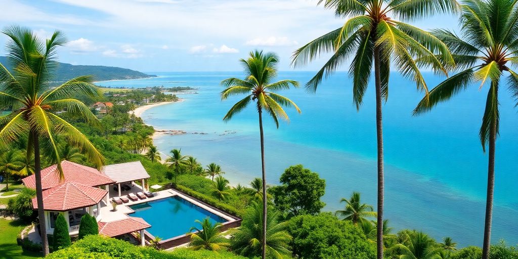 Coastal view of luxurious properties in Phuket.