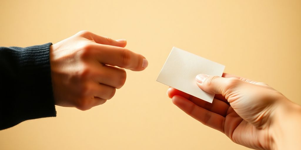 Two people, one giving referral to another.
