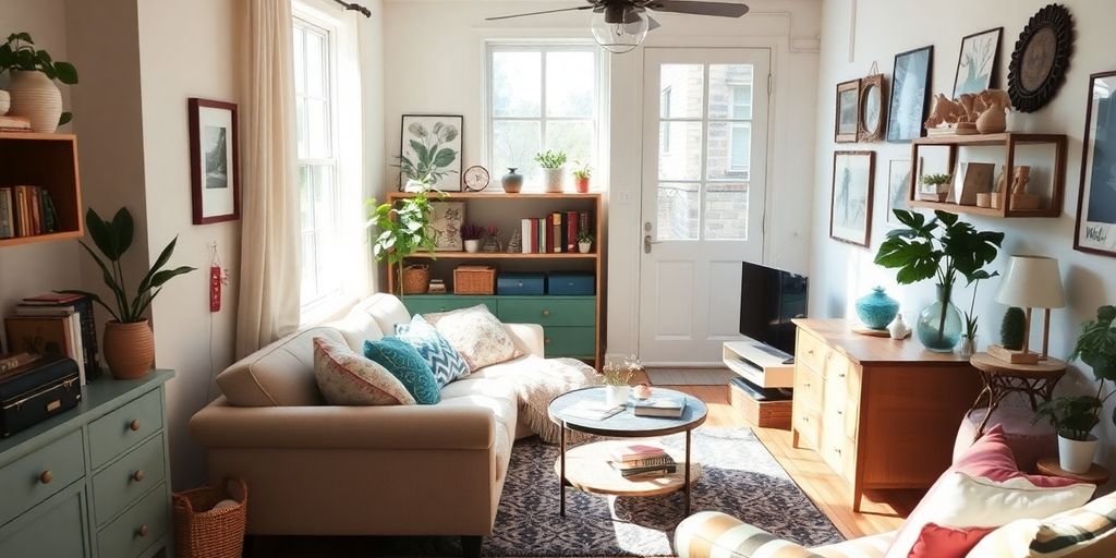 Stylish room with modern and vintage decor elements.