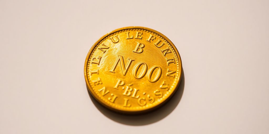 Un Napoléon d'or scintillant sur un fond neutre.