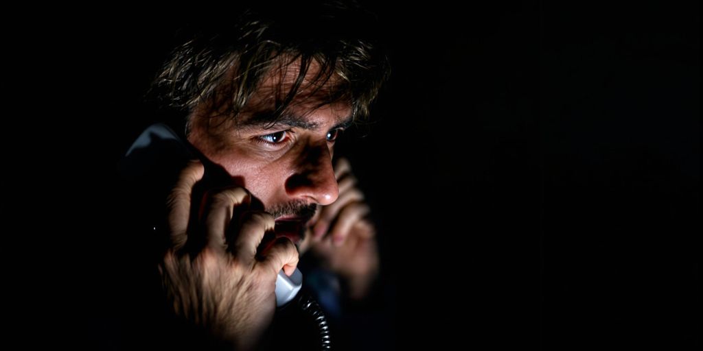 Une personne inquiète au téléphone, l'air préoccupé.