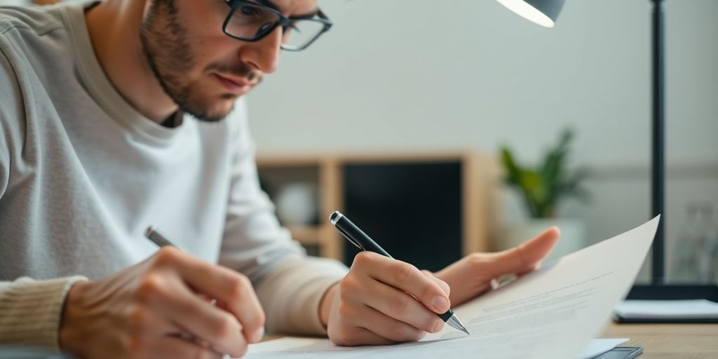 Person polishing resume statement.