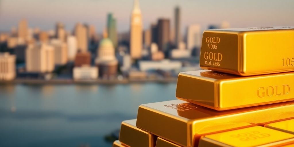 Des lingots d'or empilés sur un fond flou.