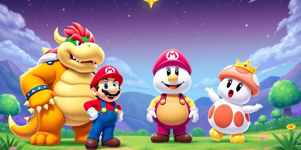 Mario, Bowser, and Mallow in a colorful game world.