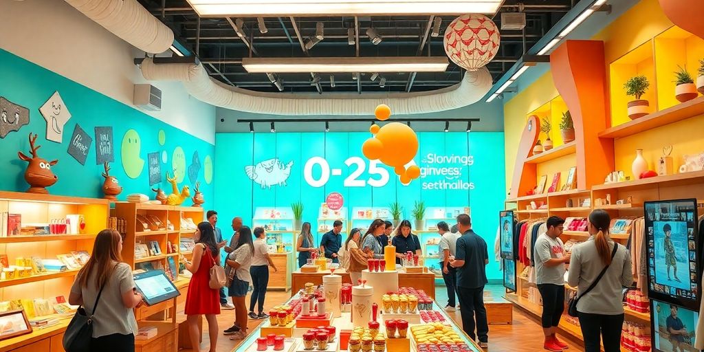 Engaging retail space with interactive displays and happy customers.