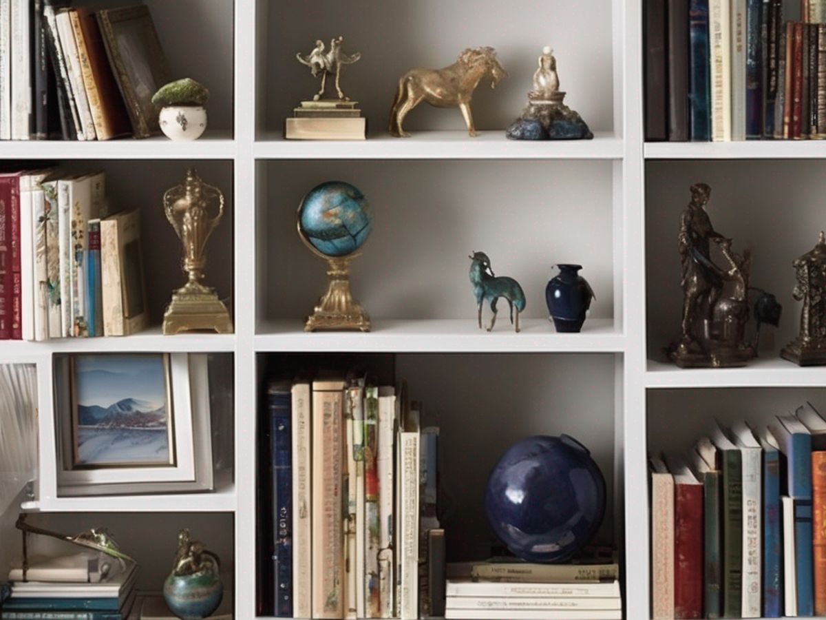bookcase with accessories as bookends