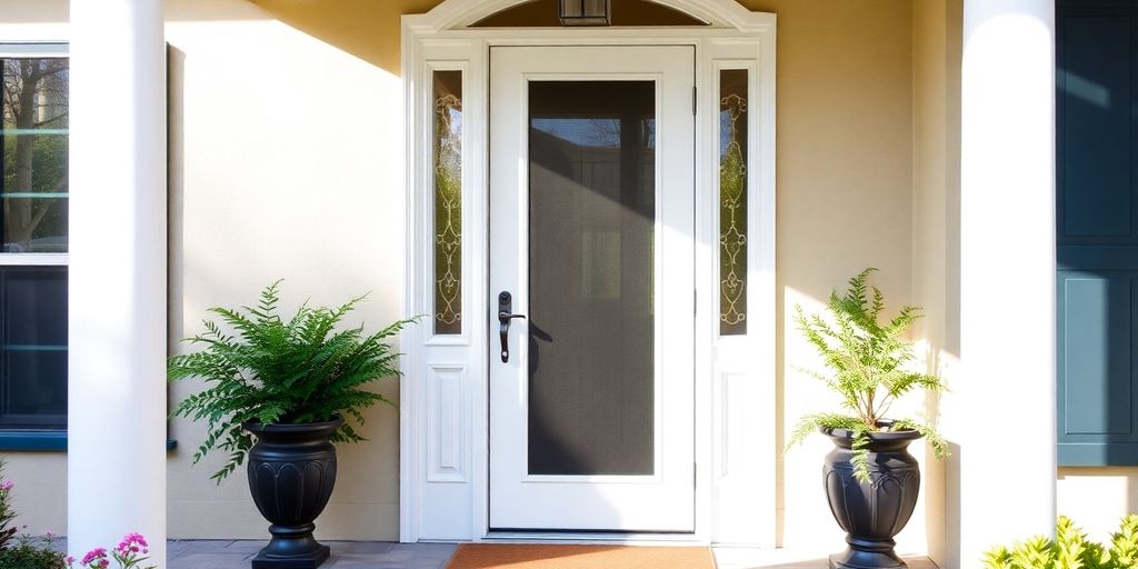 Anderson screen door at a bright home entryway