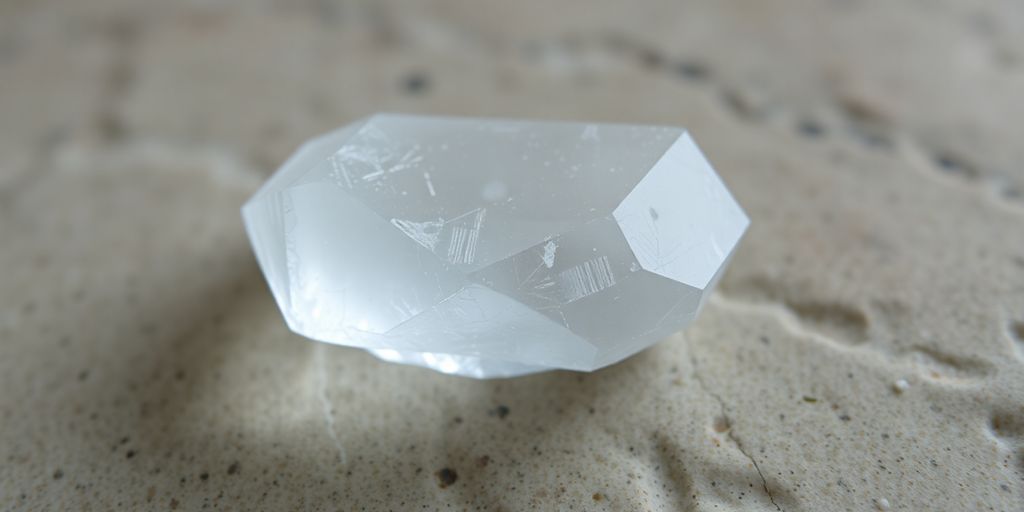 Cristallo di quarzo su superficie di pietra naturale.