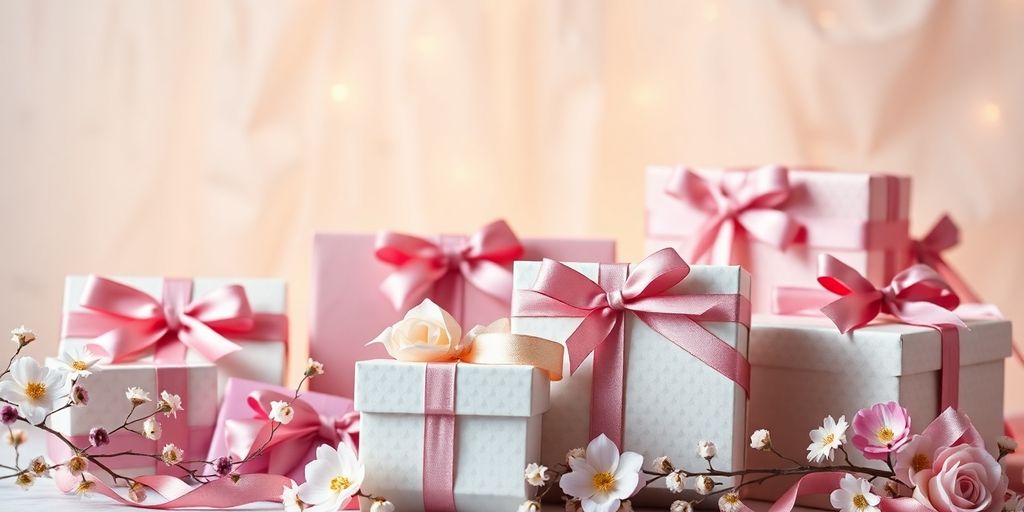 Luxury gift sets elegantly arranged with beautiful wrapping.