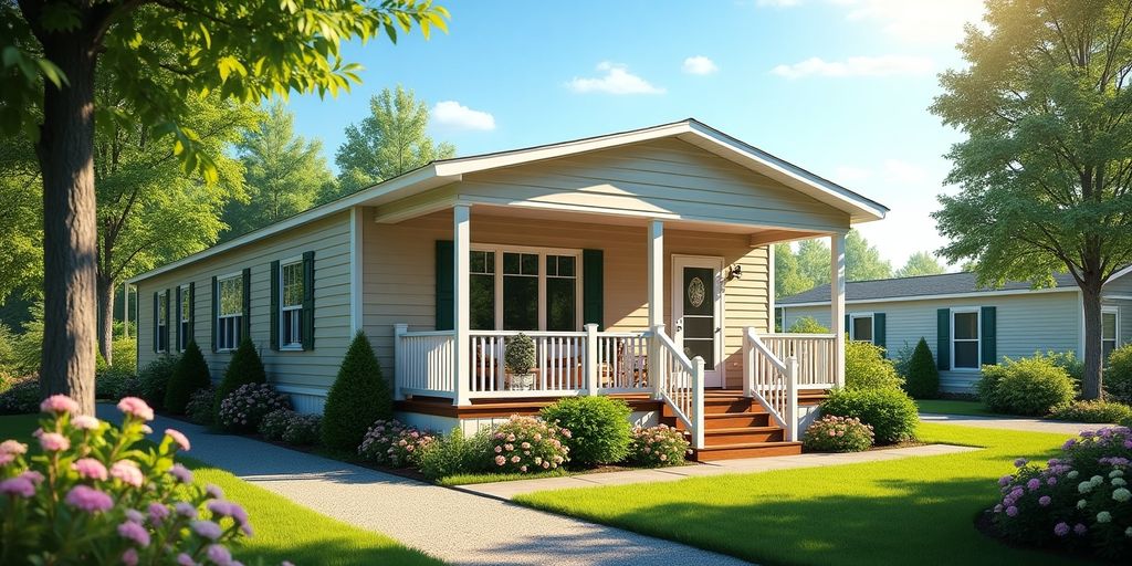 A mobile home in a sunny, serene environment.
