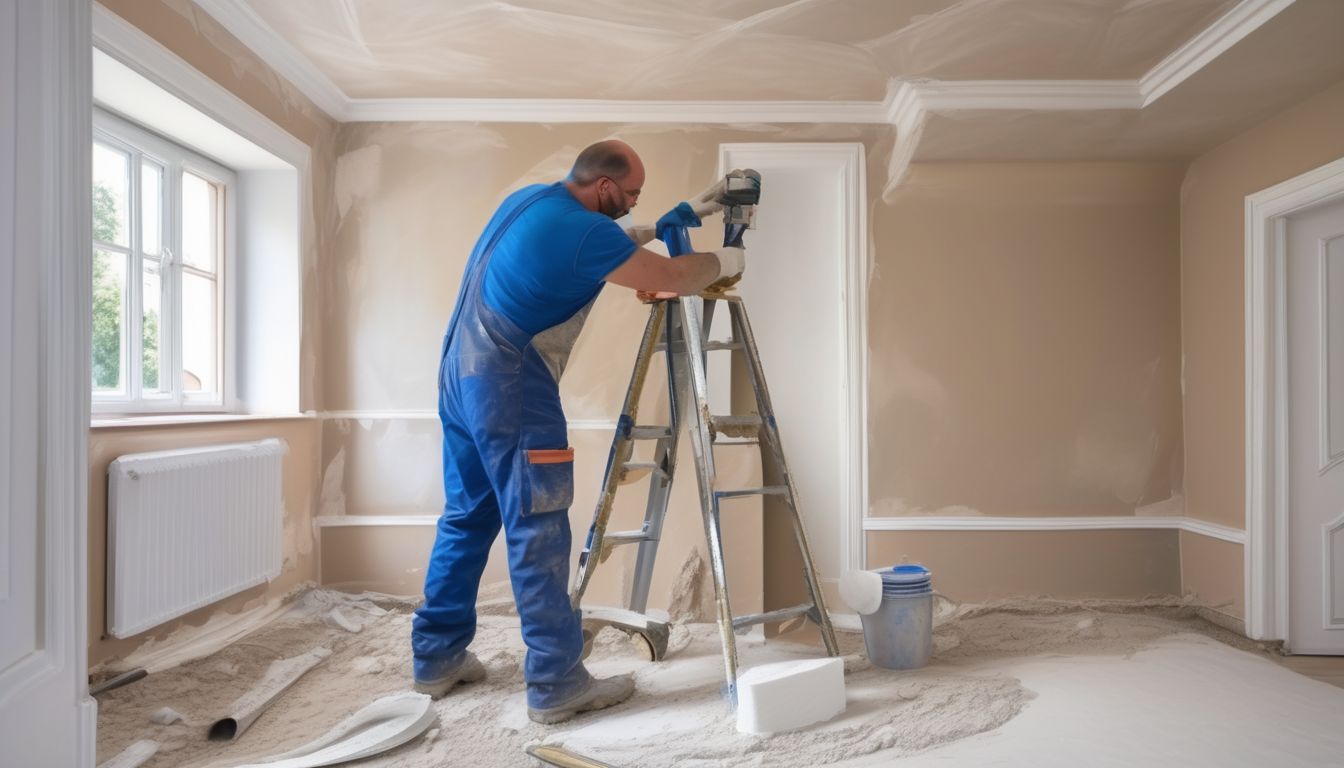 professional plasterer at work in a home, showing attention to detail and quality craftsmanship