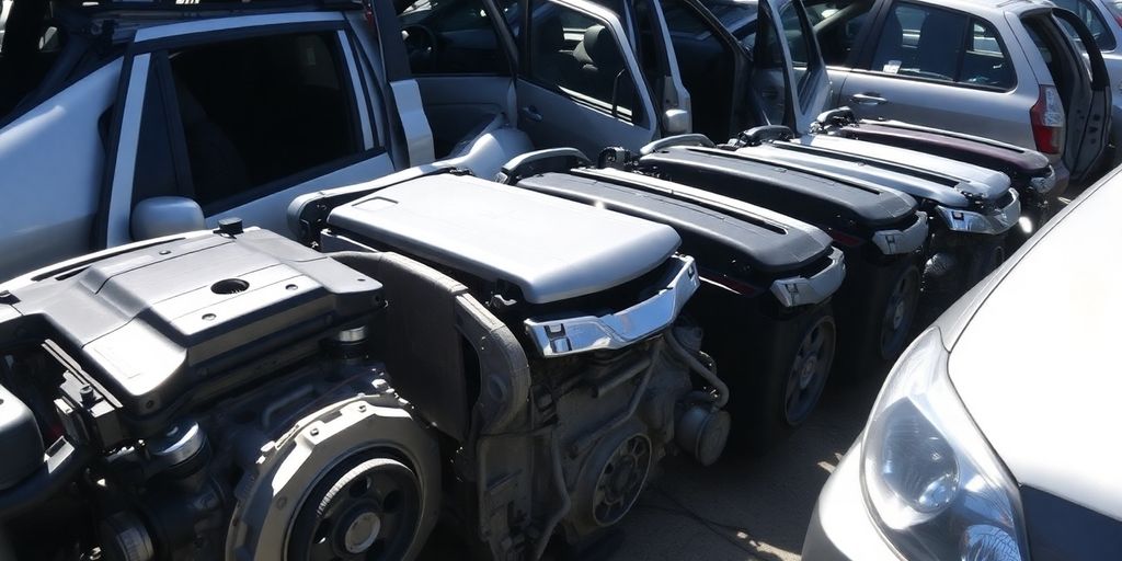 Mitsubishi car parts arranged neatly.