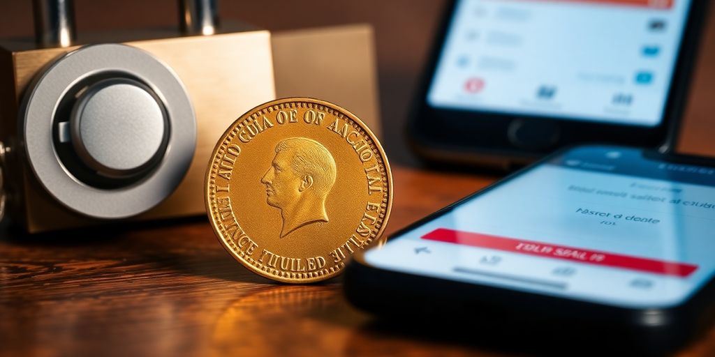 Monnaie Napoléon en or sur une table sécurisée.