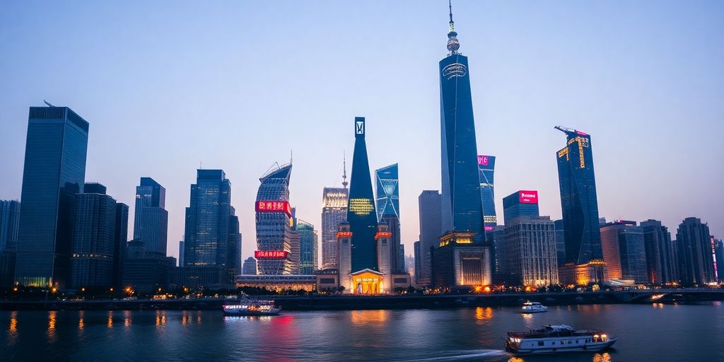 Skyline of Shanghai, China with modern architecture.