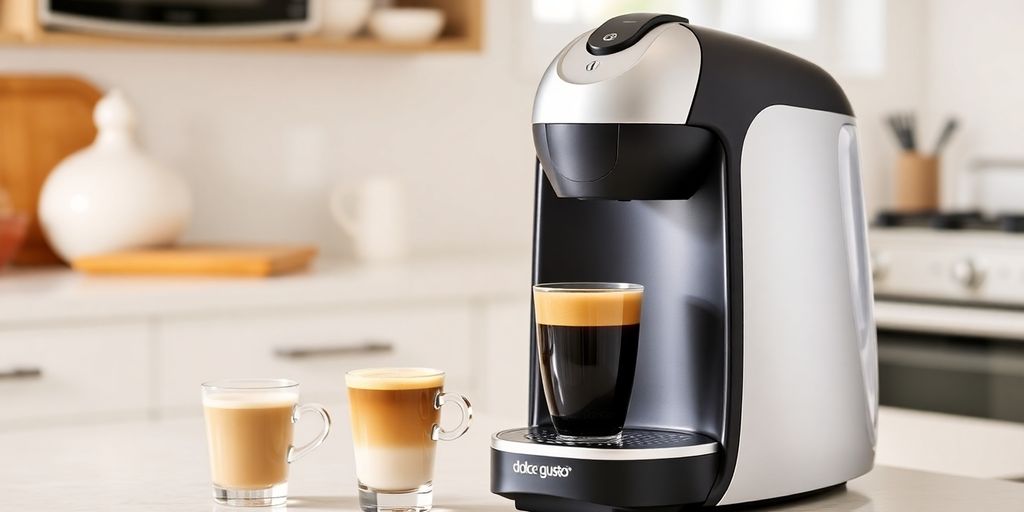 Dolce Gusto Jovia coffee machine with a cup of coffee.