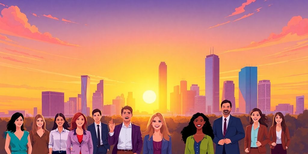 Dallas skyline with diverse people