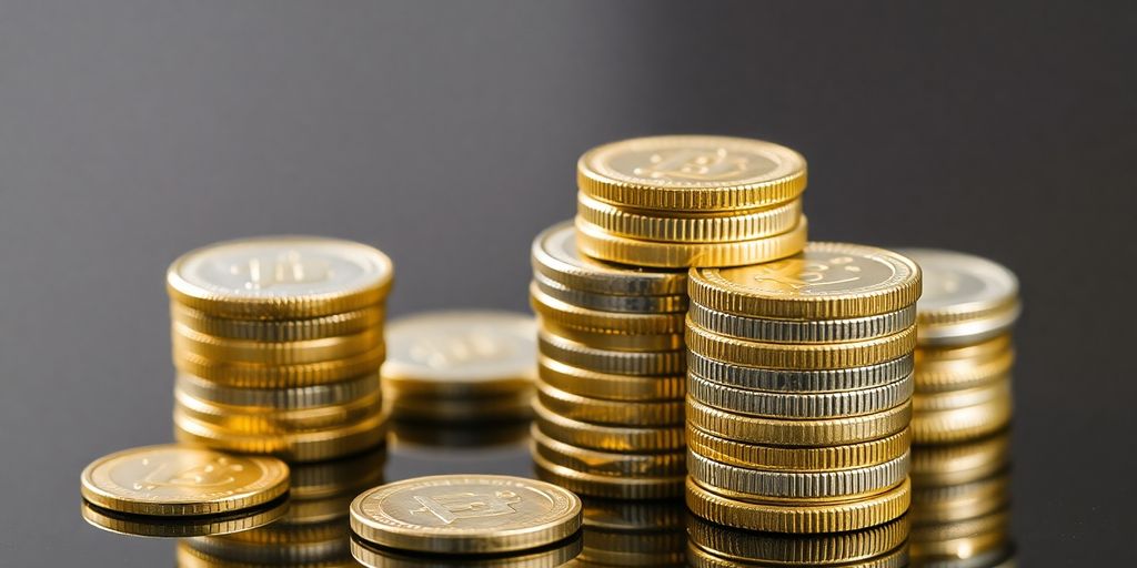Pièces d'or et d'argent empilées
