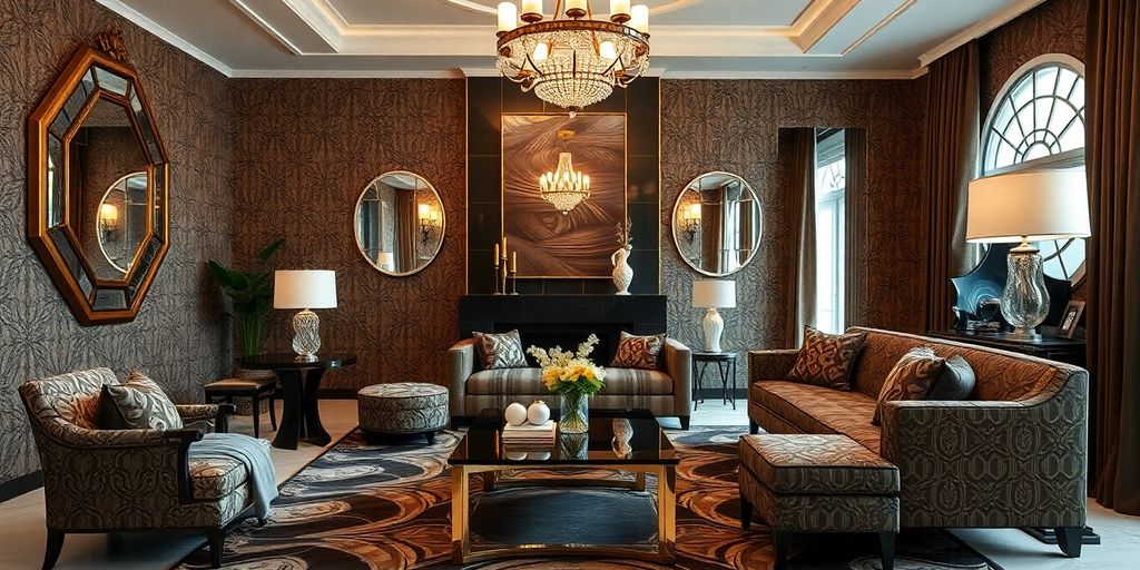 Elegant Art Deco inspired living room interior design.