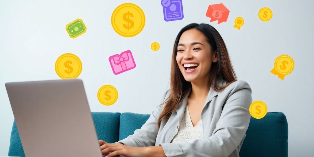 Person with laptop earning money online.