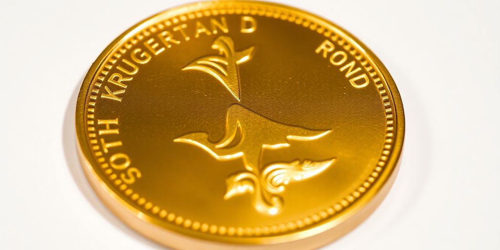Pièce d'or Krugerrand brillante sur fond neutre.