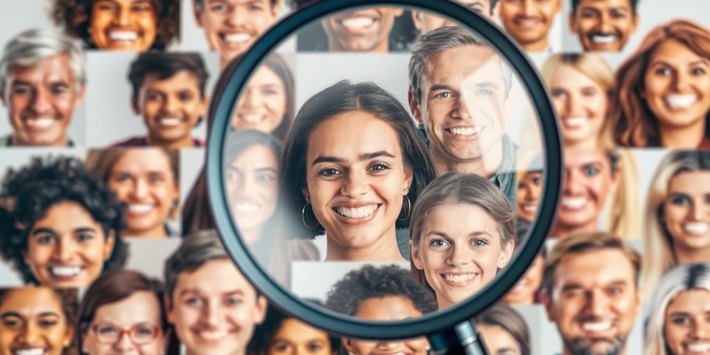 Magnifying glass over diverse customer faces